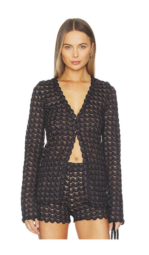 Zuleyha Kuru Eliza Top in Black, Metallic Silver. 36. Also