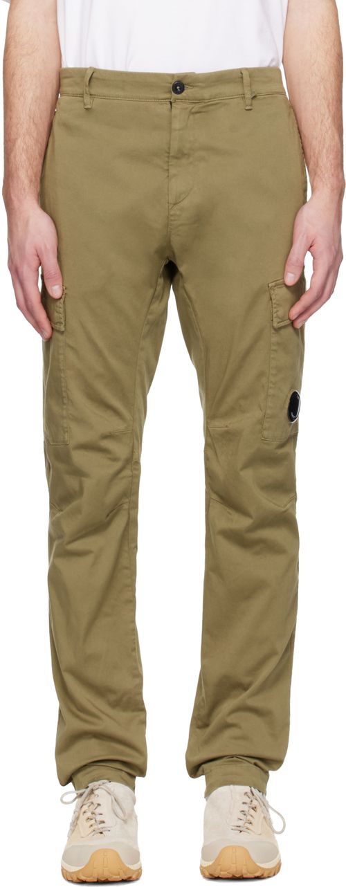 Beige Stretch Sateen Ergonomic Lens Cargo Pants