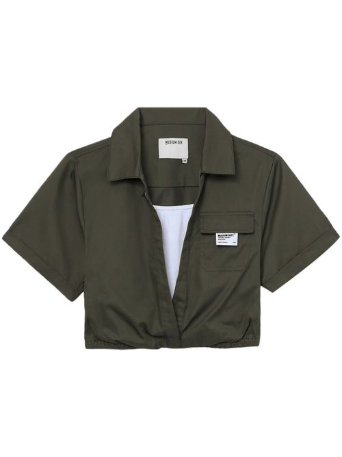 Logo-appliqué layered cotton top - Green
