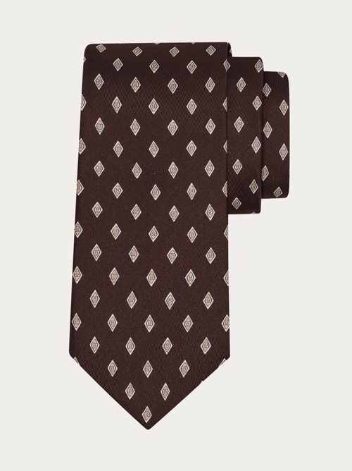 Men Micro Gancini print silk tie Brown