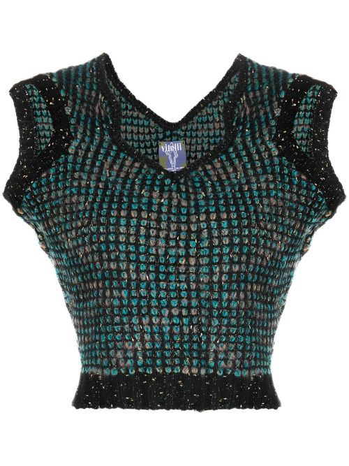 Melange V-neck knit top - Black