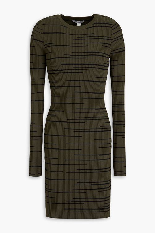 Striped ribbed-knit mini dress - Green - S