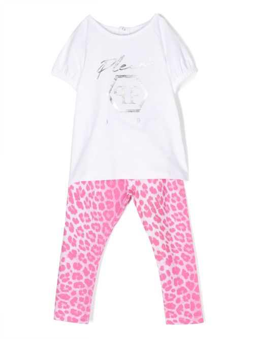 Metallic cheetah-print babygrow set - Pink