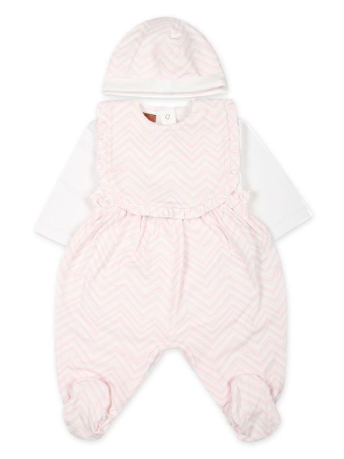 Zigzag-pattern cotton babygrow set - White