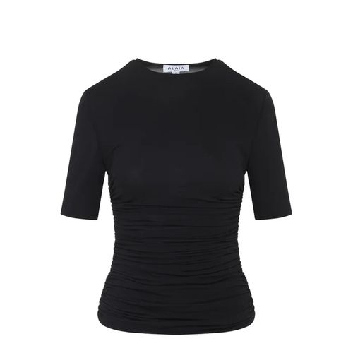 Maison Ruched Stretch-Jersey T-Shirt — Black