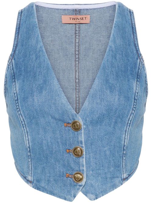 Button-up denim waistcoat - Blue