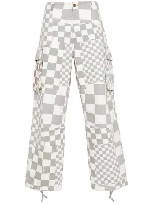 Distressed checked straight trousers - Grey