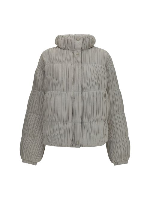 Reversible High-Neck Puffer Down Jacket — Beige