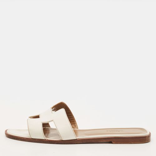 Hermes Oran 39 White Leather Flat Slide