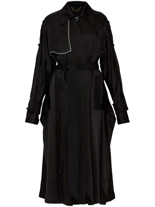 Contrast-trim trench coat - Black