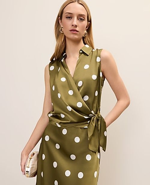Ann Taylor Petite Dotted Tie Waist Blouse