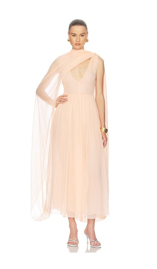 Helsa The Sabine Dress in Silk Chiffon in Peach