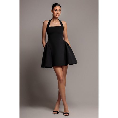 Goddiva Corset Fit And Flare Halter Neck Skater Mini Dress - Black