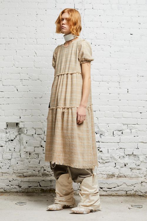 R13 Shredded Relaxed Midi - Overdyed Khaki Plaid / XS
