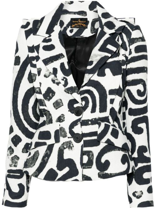 2014s abstract-print cotton blazer - Blue