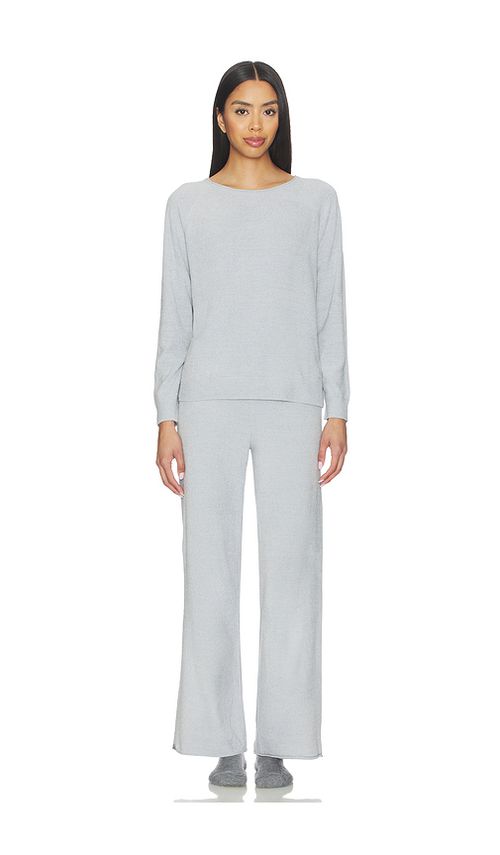 Barefoot Dreams Cozychic Jersey Roll Pullover & Wide Leg Pant Set in Light Grey. - L also in XS, S