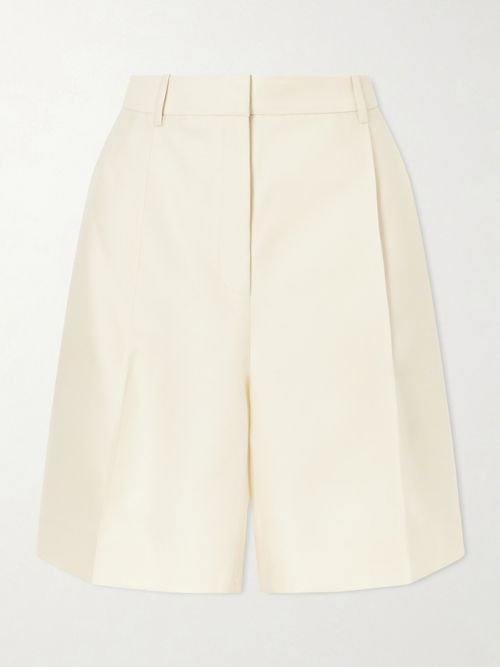 Auggie Pleated Wool And Silk-blend Shorts - Neutrals