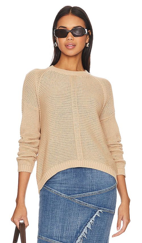 Autumn Cashmere RUNDHALSOBERTEIL AUS OFFENEM STRICK in Tan. Größe XL. Also in