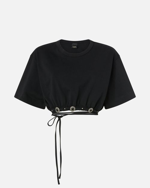 Cropped T-shirt with lace and Texan details - L