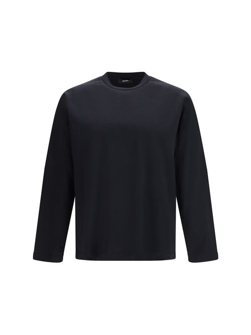 Cotton Crew Neck Long-Sleeved T-Shirt — Black
