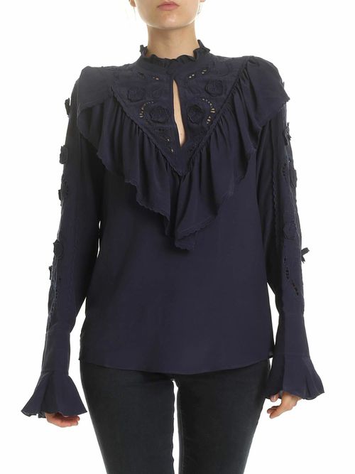 Ink Navy blouse with embroidery
