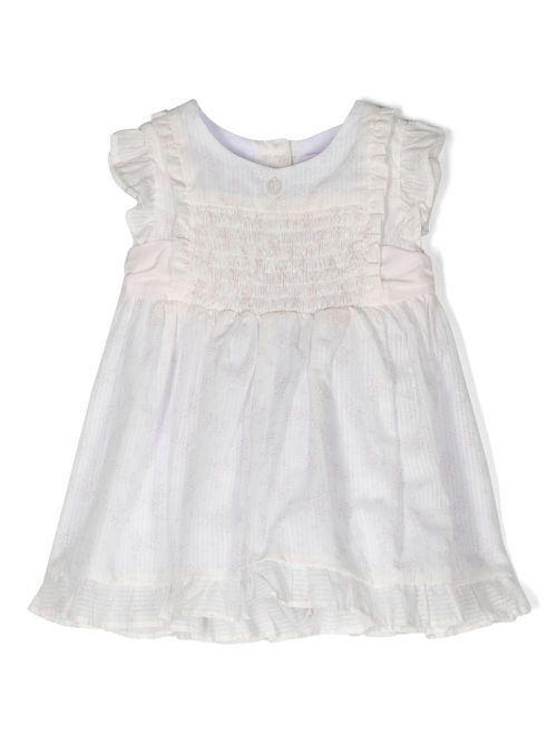 Floral-print smocked dress - White
