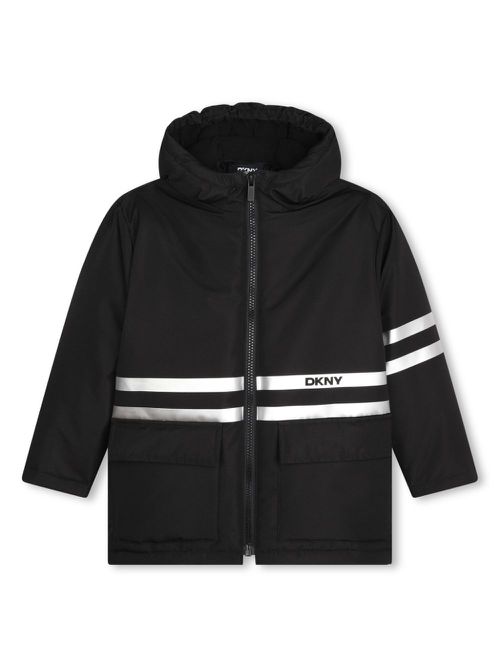 Stripe-detailing hooded parka - Black