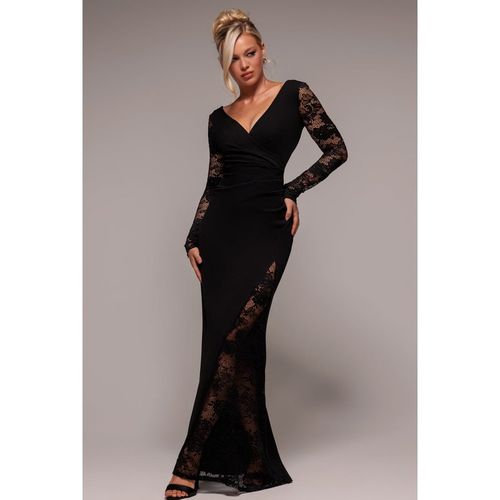 Goddiva Scuba & Lace Wrap Maxi Dress - Black