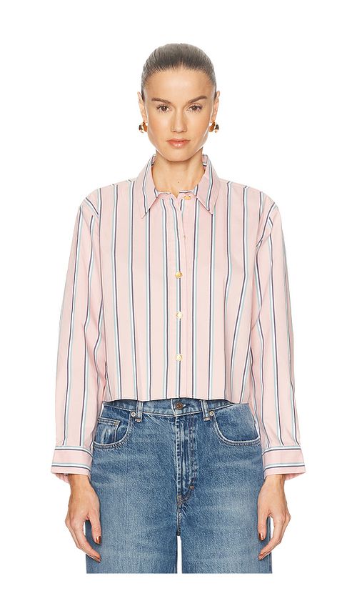 L'AGENCE CHEMISE CROPPED ASYMÉTRIQUE COSETTE en Pink. L. Also en M, S
