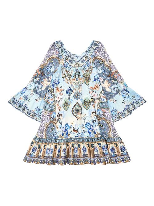 Floral-printed bell-sleeved dress - Blue