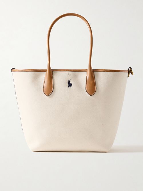 Bellport Medium Leather-trimmed Embroidered Cotton-canvas Tote