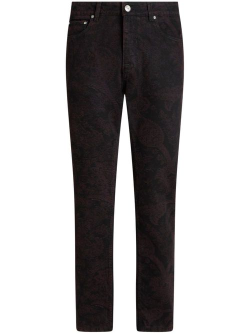 Paisley-pattern slim-fit jeans - Red