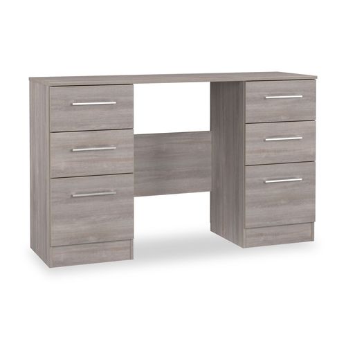 Ellington 6 Drawer Bedroom Desk | Grey Oak, White, Slatted | Roseland / Grey Oak