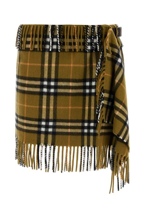 Plaid Wool Cashmere Skirt — Gold