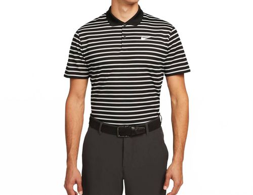 Men's Striped Golf Polo Shirt In Black