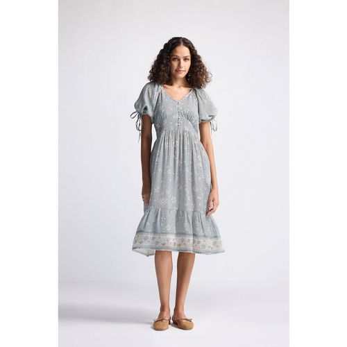 Puff Sleeve Midi Dress in Sage Green | Color: Serene Symphony