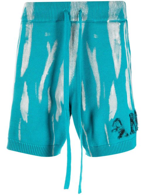 Logo-embroidered knitted shorts - Blue