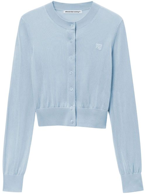 Cropped crew neck cardigan - Blue
