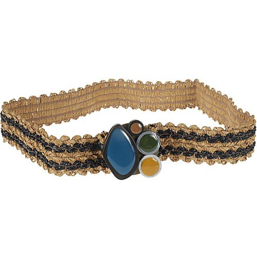 Exquisite J Striped Raffia Belt