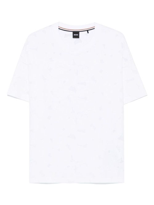 BOSS floral-jacquard T-shirt - White