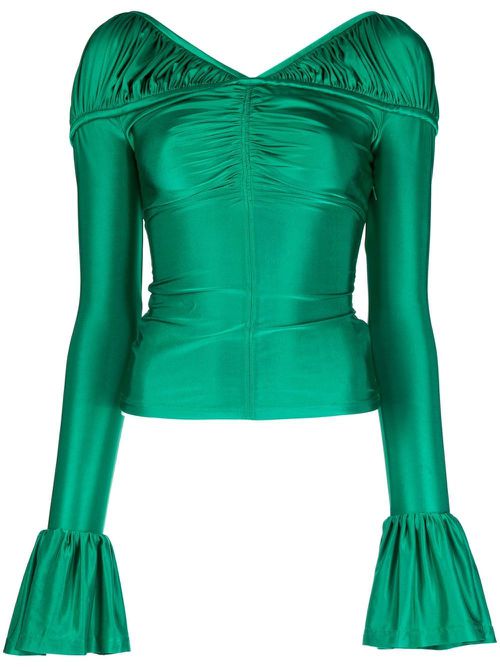 Flounce-sleeved draped top - Green