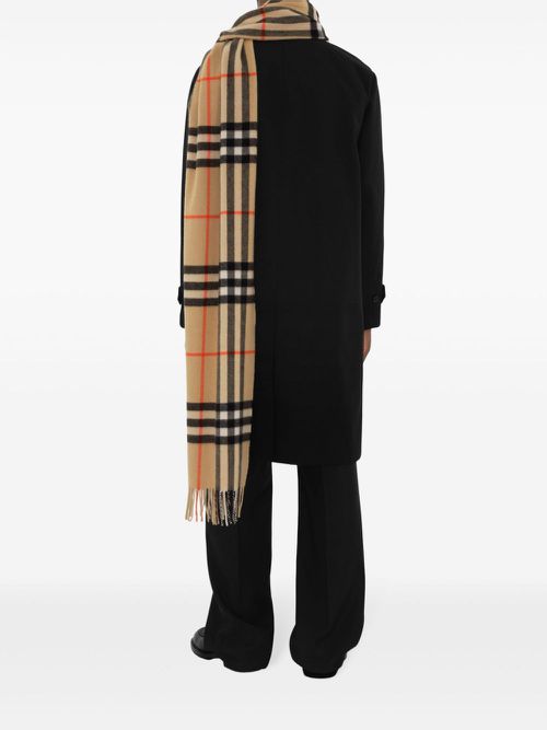 Wide check cashmere scarf - Neutrals