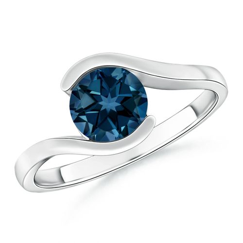 Angara 1.55 Carats Semi Bezel-Set Solitaire Round London Blue Topaz Bypass Ring in Platinum