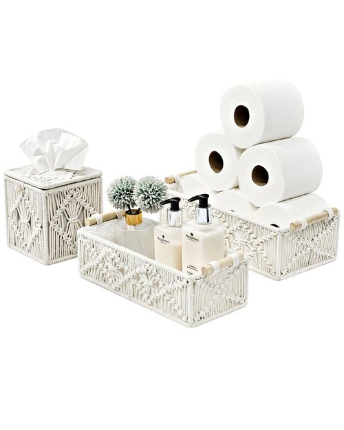 Paper Rope Bathroom Baskets & Tissue Holder Set