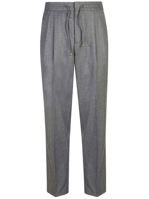 Virgin Wool Drawstring-Waist Trousers — Grey