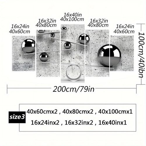 TEMU 5pcs Contemporain Rétro Bois Encadré Flottant Billes Métalliques Art Imprimés, Abstract Imbalance Métal Nalls Peinture Murale, Moderne Toile