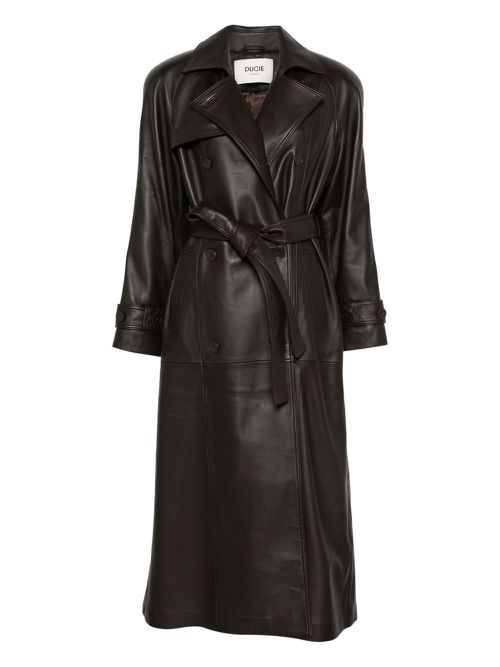 Double-Breasted Belted Leather Coat - Women's - Leather