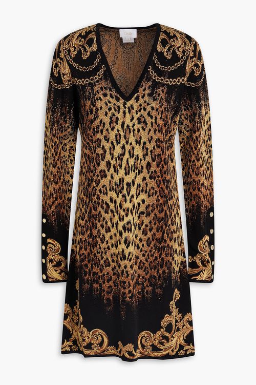 Camilla - Embellished metallic jacquard-knit mini dress - Animal print - M