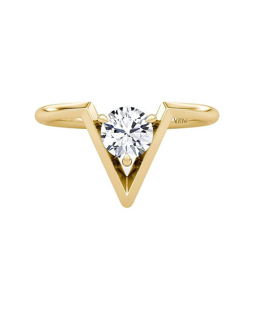 V Solitaire Ring in 14K Yellow and White Gold, .50ctw Round Brilliant Lab Grown Diamonds
