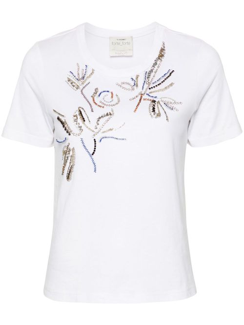 Bead-embellishment cotton T-shirt - White